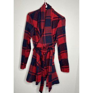 Depri Flannel Woman Size Medium Wrap Jacket Red Plaid Belt Casual Fall Country